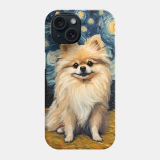 Pomeranian Dog Breed Painting in a Van Gogh Starry Night Art Style Phone Case