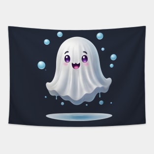 Cute ghost floating. Halloween ghost cartoon Tapestry