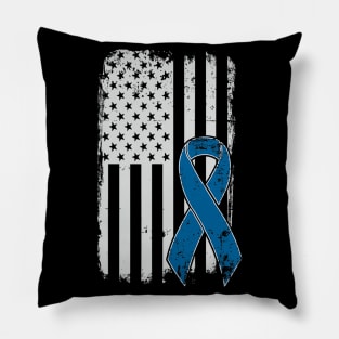 Colorectal Cancer Awareness Distressed American Us Flag Pillow