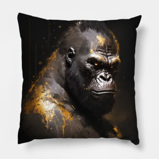 Gorilla Ape Portrait Animal Nature Wildlife Dark Painting Wild Spirit Pillow