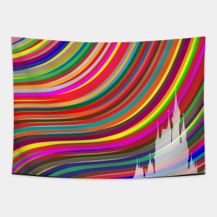 Rainbow Abstract Magic Castle Silhouette Tapestry