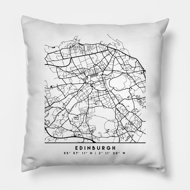 EDINBURGH SCOTLAND BLACK CITY STREET MAP ART Pillow by deificusArt