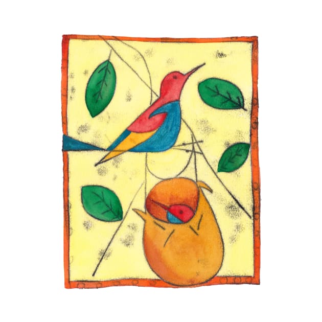 Colored bird and birdsnest - Charley Harper style by kittyvdheuvel