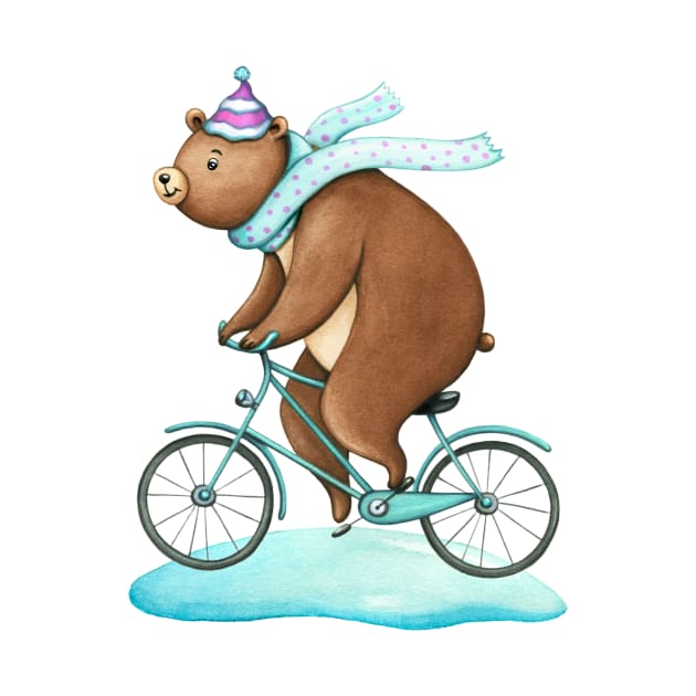 Happy brown bear on a bicycle by Nopi Pantelidou