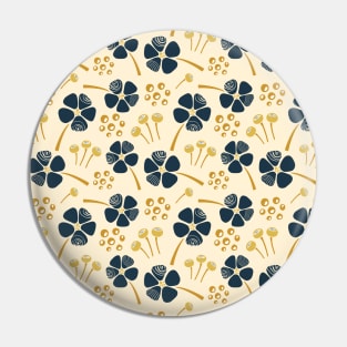 Abstract Floral Pattern in Navy Blue, Mustard Yellow and Cream Pin