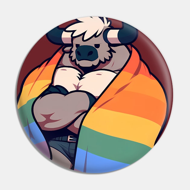 Comfy Womfy Furry Pride Bull LGBTQ Rainbow V2 Pin by Blue Bull Bazaar