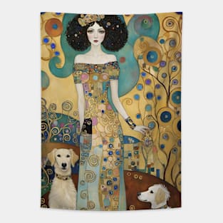 Gustav Klimt's Colorful Canine Companions: Whimsical Dogs Illustration Tapestry