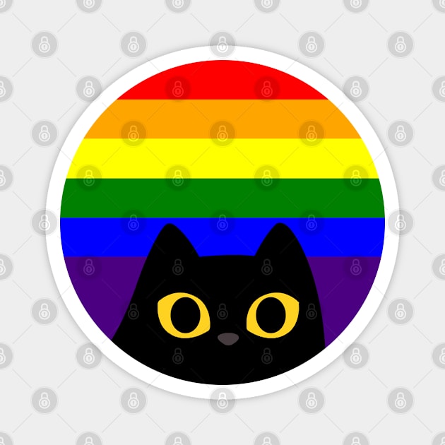 Peeking Cat in Rainbow Circle Magnet by MaydenArt