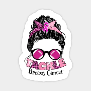 Football Pink Ribbon Breast Cancer Awareness Messy Bun Women Magnet