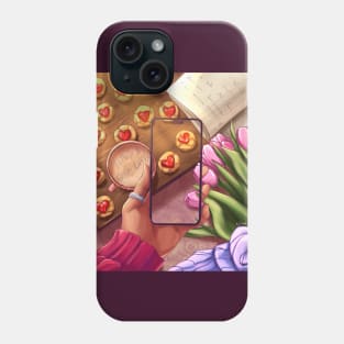 Have a good day. Illustration with tulips and cookies with hearts. Phone Case