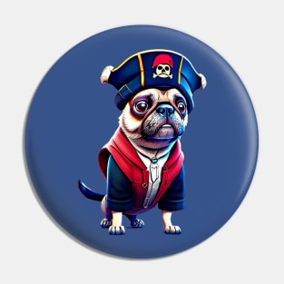 Cute Pug in Pirate Hat - Adorable Pug with Tiny Pirate Hat Costume Pin