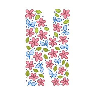 Floral Monogram Letter N - pink and blue T-Shirt