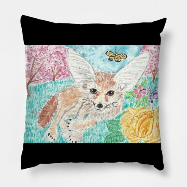 Fennec fox watercolor painting Pillow by SamsArtworks