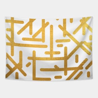 White Gold colored abstract lines pattern Tapestry