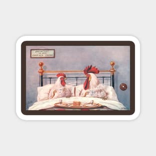 Chicken and Rooster Couple Share Breakfast in Bed Magnet