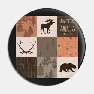 Adventure Awaits Patchwork- Rust and Brown Pin