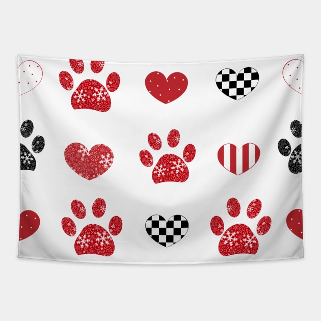 Paw print made of snowflake and hearts Tapestry by GULSENGUNEL