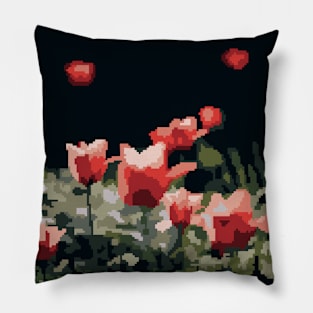 Red roses in pixel art style Pillow