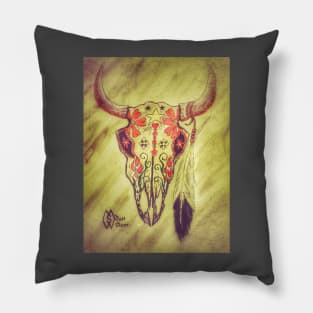 Bull Sugar Skull in Grunge Pillow