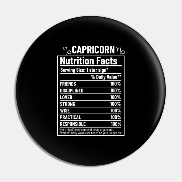 Capricorn Nutrition Facts Label Pin by HobbyAndArt