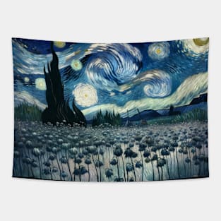 Enchanted Flower Garden Night: Flax Starry Floral Tapestry