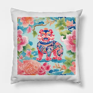 Foo Dog preppy chinoiserie watercolor painting Pillow