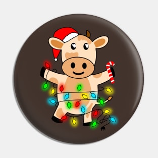 Cow Reindeer Hat Santa Christmas Lights Pin