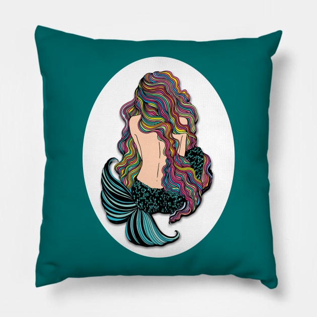 Colorful Mermaid Pillow by AlondraHanley