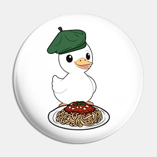 Cute Fat duck is eating spaghetti Pin