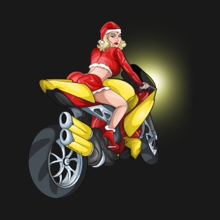 Retro Mrs Santa Motorcycle Babe Biker T-Shirt