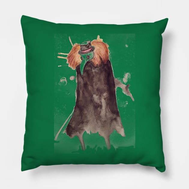 Plague Doctor Watercolor Pillow by 📼Creepe💀Paper🕶️