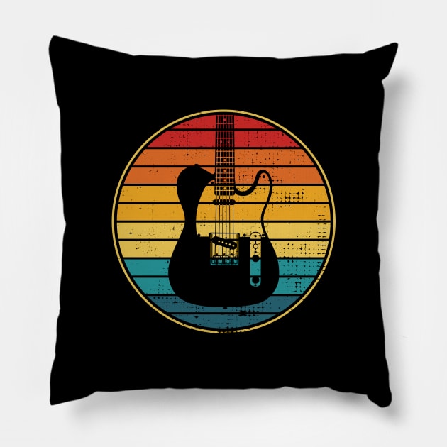 Retro Vintage Circle Sunset T-Style Electric Guitar Pillow by nightsworthy