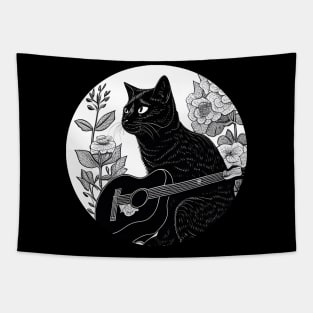 Black Cat Guitar - Cat Playing Guitar Vintage Tapestry
