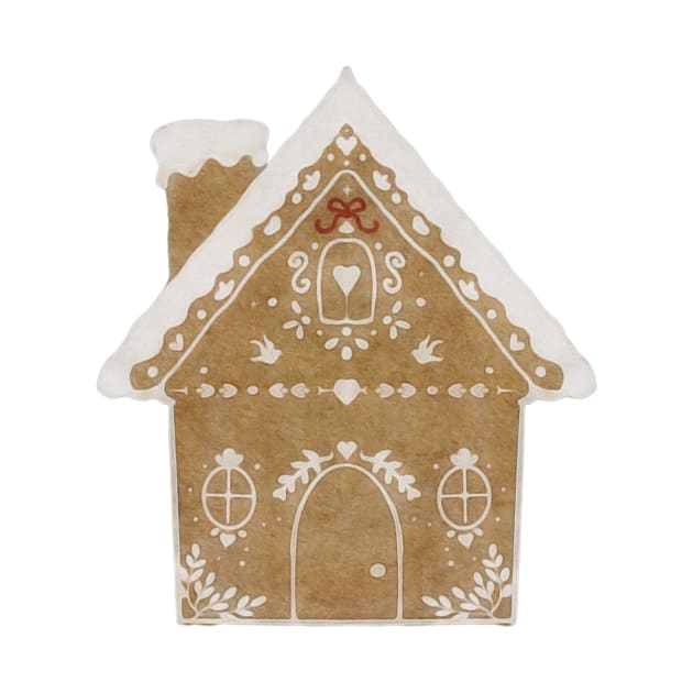 Watercolor Gingerbread House Scandinavian Folk Art Christmas Decorations by penandbea