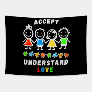 Accept Understand Love Autism Awareness Puzzle Tapestry