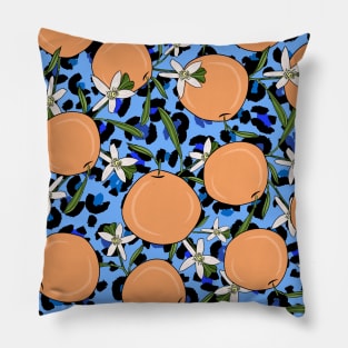 Modern Hand Drawn Orange And Flowers And Jaguar Pillow