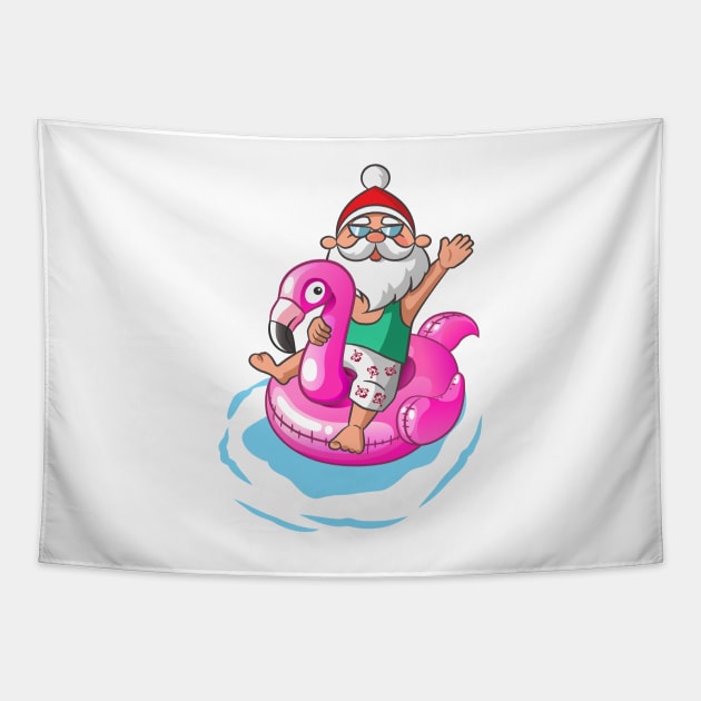 Christmas in July Santa Hawaiian Flamingo Summer Surf Gift Tapestry by Ramadangonim