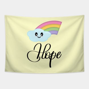 Hope with Kawaii Cute Rainbow Cloud in Yellow Tapestry