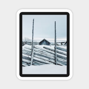 Wooden Fence and Cabin in Beautiful White Norwegian Winter Landscape Magnet