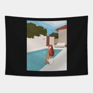 Girl near the swimming pool, House Tapestry