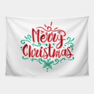 Merry Christmas Painted Woodcut Tapestry