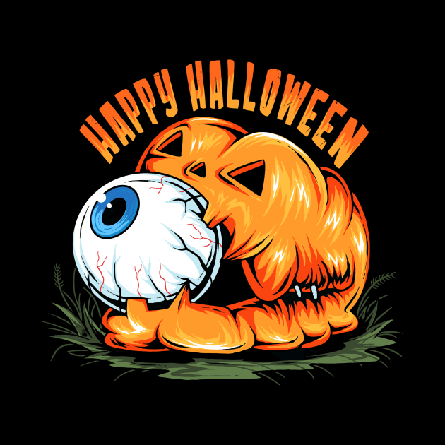 halloween pumpkin with cute eyeball its mouth artwork by drydenshops