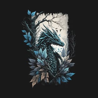 A Winter Dragon in Icey Leafy Frame T-Shirt