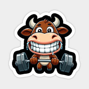 Cow bull steer weightlifter barbell Magnet