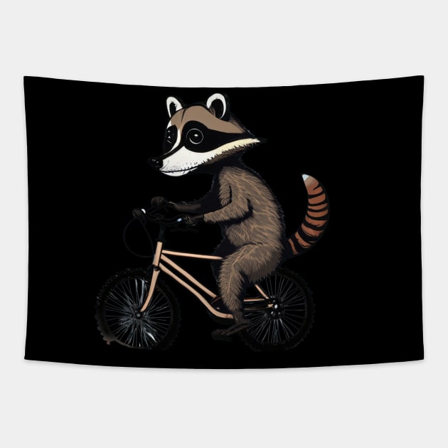 Racoon on a bike Tapestry by D's Tee's