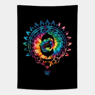 Dolphins freediver and sea turtle Tie Dye Pattern Tapestry