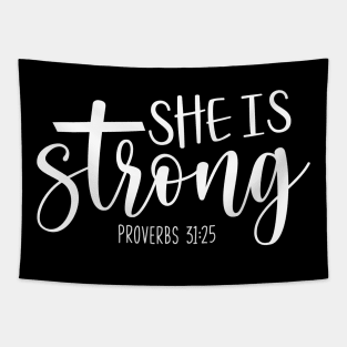 She is strong - christian quote design Tapestry