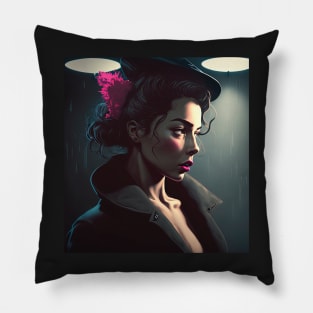 Woman In 1960s Color Film Noir Pillow