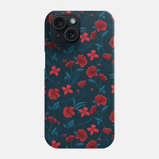 Moody Dark Red and Blue Flower Bush Phone Case