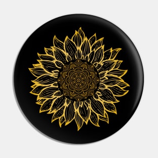 Sunflower Mandala Pattern - Golden Etching Nature Design Pin
